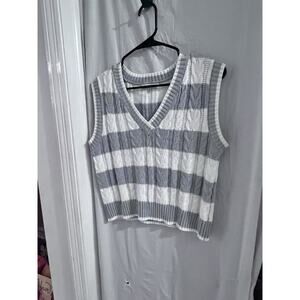 Hooked Up Blue White Striped Cable Knit Sweater Vest Sz M